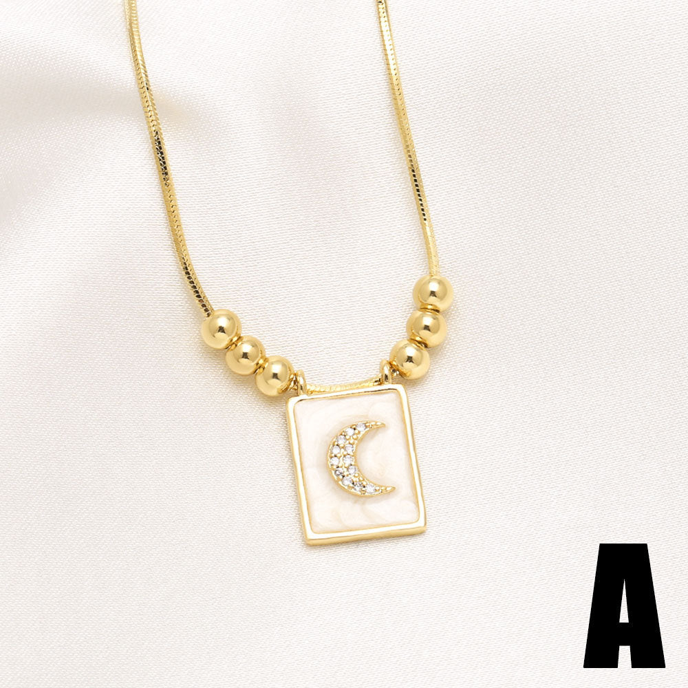 WT-JFN60 Elegant Thin Chain Gold Electroplated Brass And Zircon Star Pattern Rectangle Pendant Necklace As Lady Daily Matching