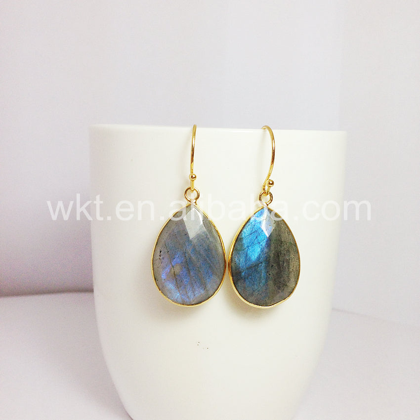WT-E236 Newest Amazing Sparkly Faceted Labradorite Teardrop Earrings Fashion Gold Plated Labradorite Stone Earrings