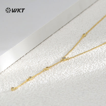WT-MN1002 High Quality Romantic Style Gold Plated Long Necklace With Zircon Elegant Jewelry for Ladies Valentine's Day Gift
