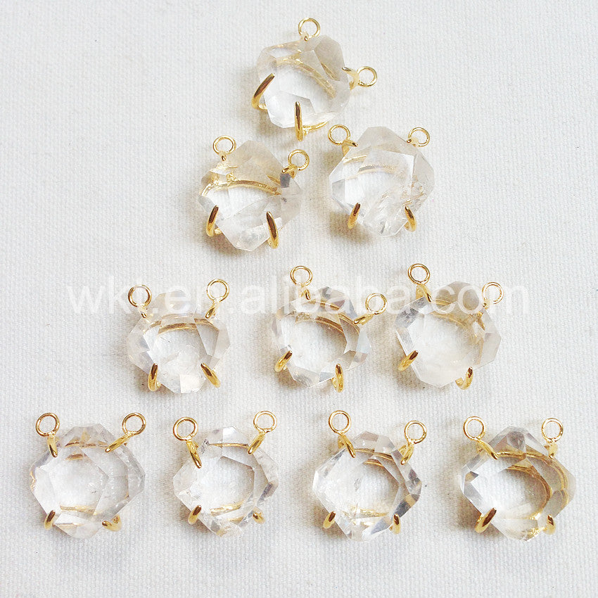 WT-P796 Clear Beautiful Wholesale Exclusive Design Natural With Double Loops 18k Gold Plated Crystal Quartz Pendant