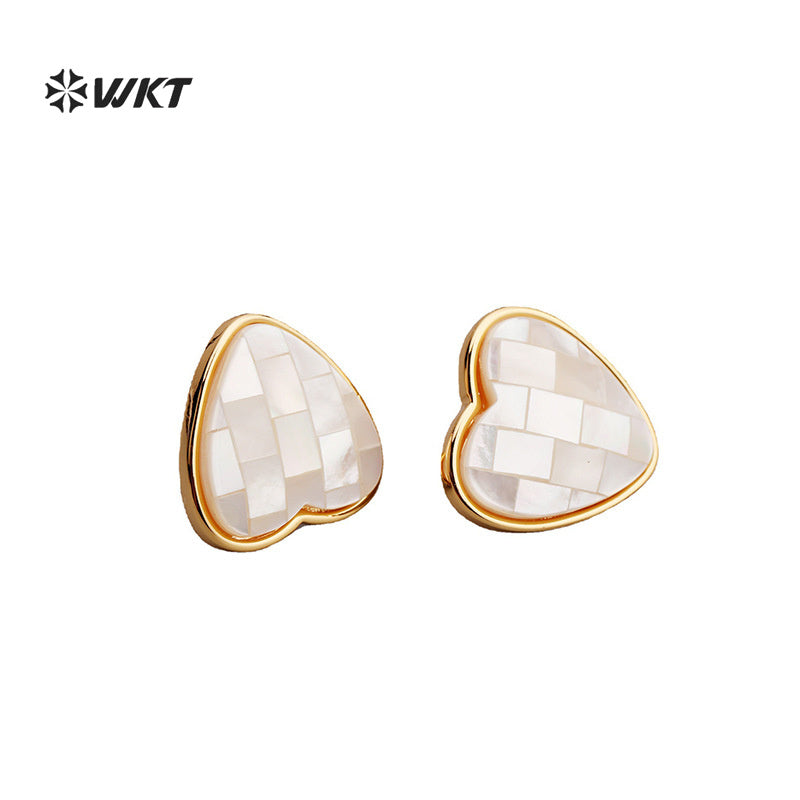 WT-MPE184 Elegant Style 18K Gold Electroplated Mabe Shell Round Heart Shape Design Earrings For Lady Daily Wearing Jewelry