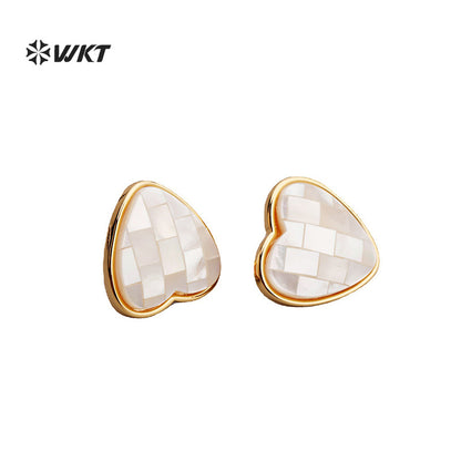 WT-MPE184 Elegant Style 18K Gold Electroplated Mabe Shell Round Heart Shape Design Earrings For Lady Daily Wearing Jewelry