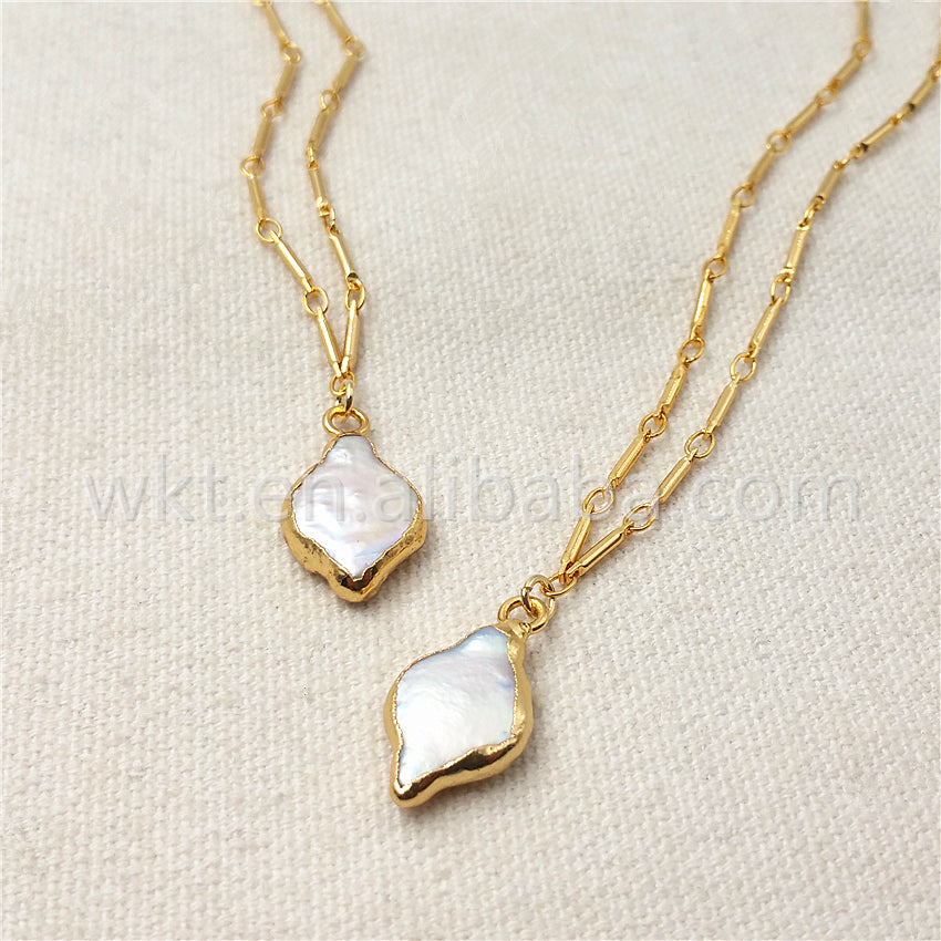 WT-N831 Wholesale Lovely Pearl Shell Necklace,15mm Fashion Natural Pearl With 24k Real Gold Dipped Shell Necklace for Women