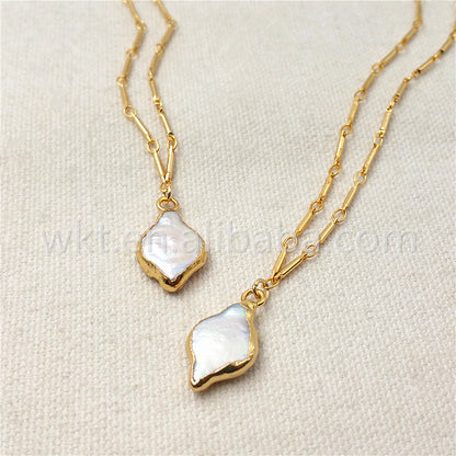 WT-N831 Wholesale Lovely Pearl Shell Necklace,15mm Fashion Natural Pearl With 24k Real Gold Dipped Shell Necklace for Women