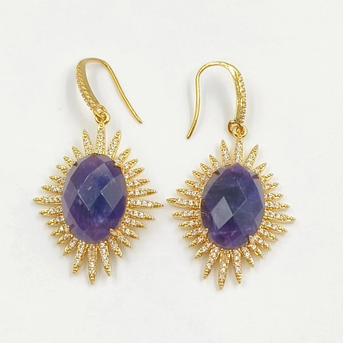WT-ME094 Wholesale Newest Fashion Light Luxury Natural Gemstone Oval Shaped Micro Paved Earrings Studt