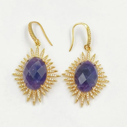 WT-ME094 Wholesale Newest Fashion Light Luxury Natural Gemstone Oval Shaped Micro Paved Earrings Studt