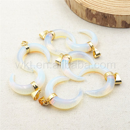 WT-P986 Amazing Natural Crescent Opal Pendant,Beautiful 10*35mm Raw Opal Stone Pendant With 24k Real Gold Plated Loop