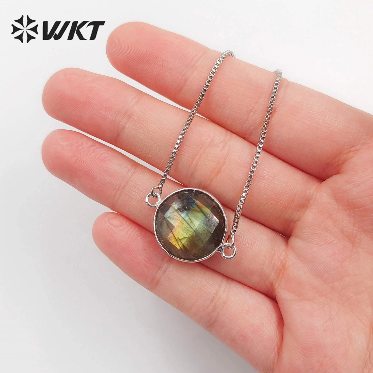 WT-B343 Trendy Design Natural Labradorite Connector Bracelet, Charm Round 24K Real Gold Plated Labradorite Connector Bracelet