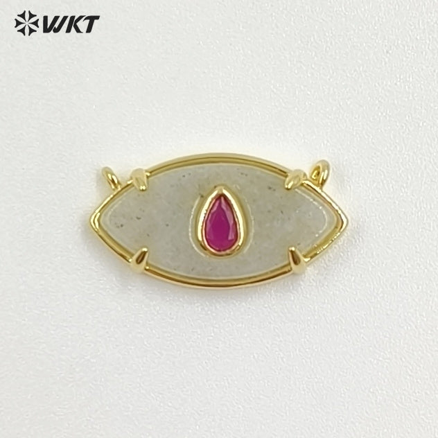 WT-P2120 Fresh Design Waterdrop Zircon And Natural Gemstones Eye Shape Gold Pendants With Double Hoops For Women Necklace DIY