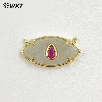 WT-P2120 Fresh Design Waterdrop Zircon And Natural Gemstones Eye Shape Gold Pendants With Double Hoops For Women Necklace DIY