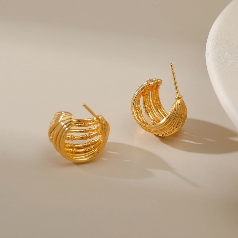WT-JFE86 WKT Elegant Retro Style Multi-layer Hollowing Out 18k Gold Plated Copper Plating Hoops Fashion Studs Earring Findings