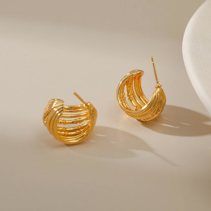 WT-JFE86 WKT Elegant Retro Style Multi-layer Hollowing Out 18k Gold Plated Copper Plating Hoops Fashion Studs Earring Findings