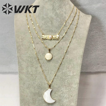 WT-N1327 Wonderful Jewelry Stone with Natural Fresh Shell and While Pearl Pendants Lovely Necklace for Girl As a Gift