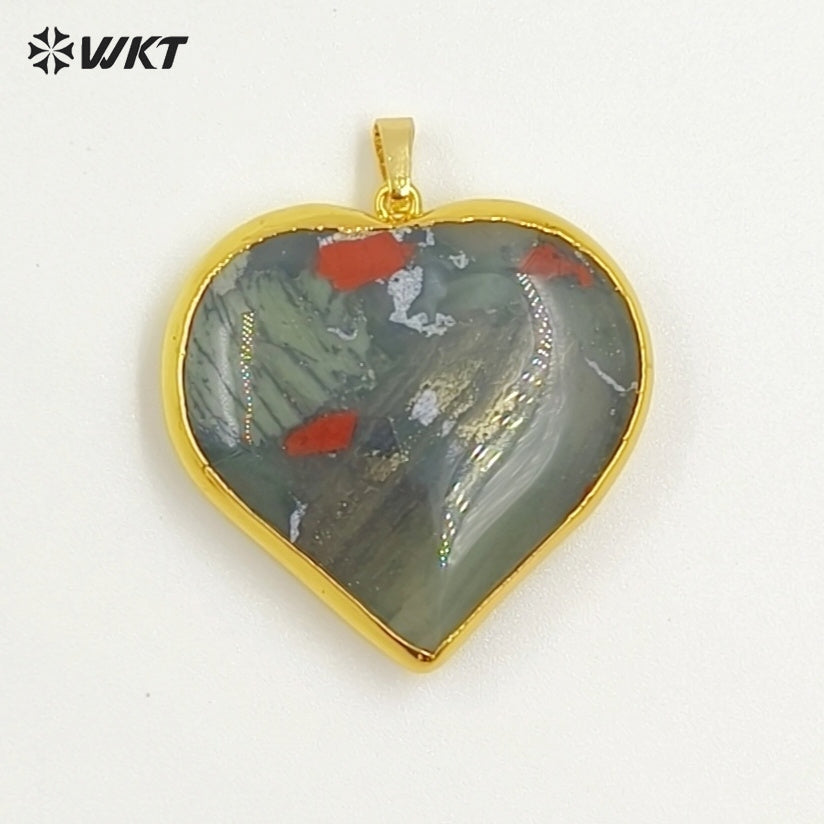 WT-P2126 Popular Romantic Style Gold Electroplated Natural Gemstone Heart Shape Pendants For Women Lovely Handmade Necklace DIY