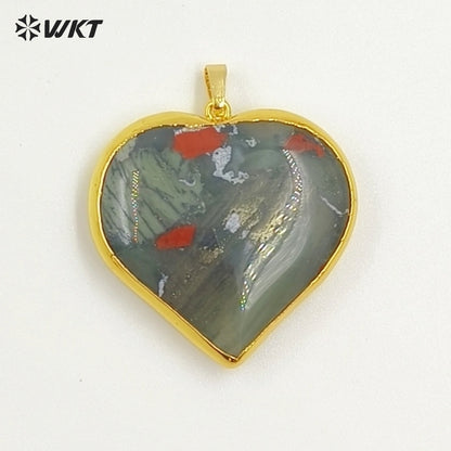 WT-P2126 Popular Romantic Style Gold Electroplated Natural Gemstone Heart Shape Pendants For Women Lovely Handmade Necklace DIY