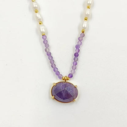 WT-N1445 WKT Best 2023 Newest Natural Gemstone and Pearl Women Simple Hoop Aura 16+2inch Stone Beads Necklace