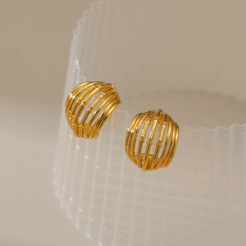 WT-JFE86 WKT Elegant Retro Style Multi-layer Hollowing Out 18k Gold Plated Copper Plating Hoops Fashion Studs Earring Findings