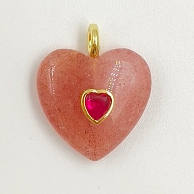 WT-P2059 Factory Wholesale Gold Zircon And Natural Gemstones Heart Shape Pendants As Girls Romantic Jewelry Decorations