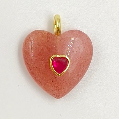 WT-P2059 Factory Wholesale Gold Zircon And Natural Gemstones Heart Shape Pendants As Girls Romantic Jewelry Decorations