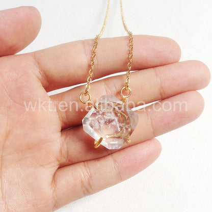 WT-N693 Exclusive Fashion 24karat Gold Plated Prong Setting Natural square Crystal Quartz Necklace
