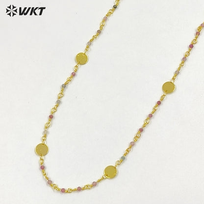 WT-N1536 Delicate Trendy 18K Gold Plated Natural Stone Beads Thin Chain Necklaces For Women Simple Elegant Wearing Jewelry