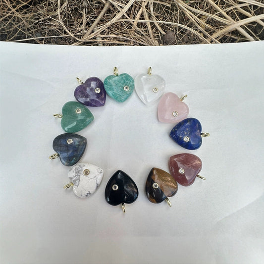 WT-P2028 Factory Wholesale Romantic Style Natural Gemstones And Zircon Heart Shape Pendants For Earrings Design Charms