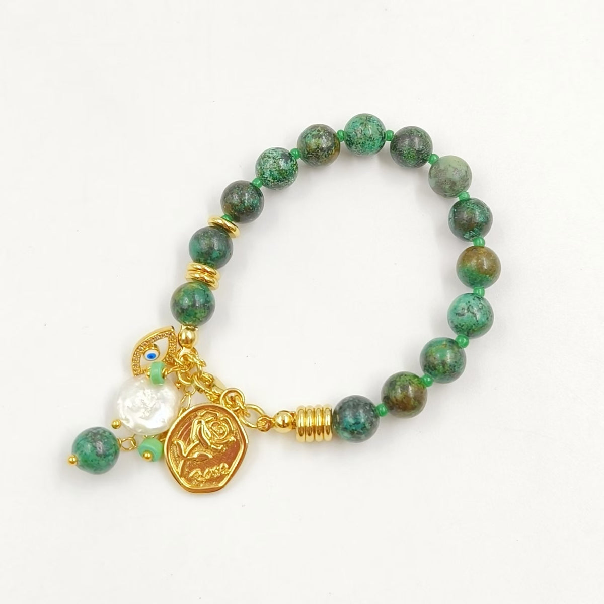 WT-B691 Wholesale Customize Religious 18K Gold Plated Round Buddha Beads Natural Gemstone Unisexual Bracelet As Daily Decoration