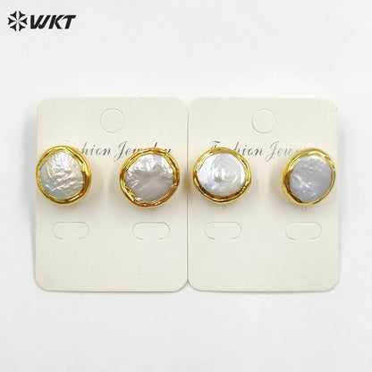 WT-MPE105 Latest Style Regular Freshwater Pearl Natural 18k Gold Plated Gift for Women Weeding 18mm Romantic Pendant Earrings