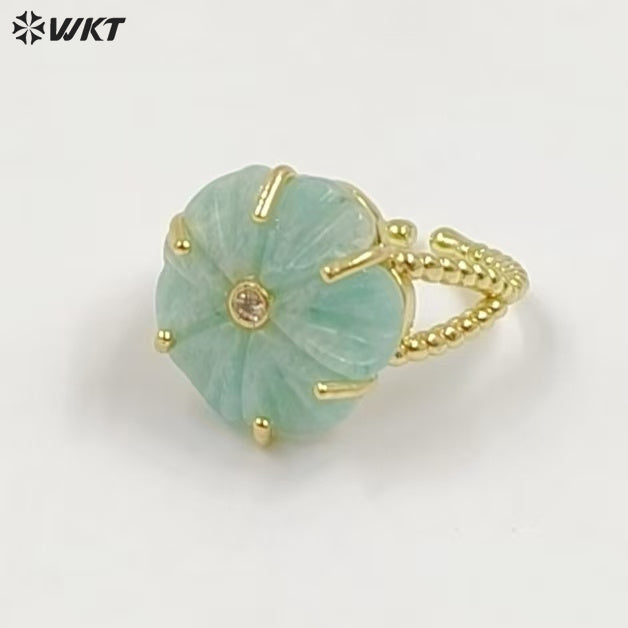 WT-R584 Wonderful Gold Plated Zircon And Natural Gemstones Lovely Flower Shape Adjustable Rings For Women Party Wearing Jewelry