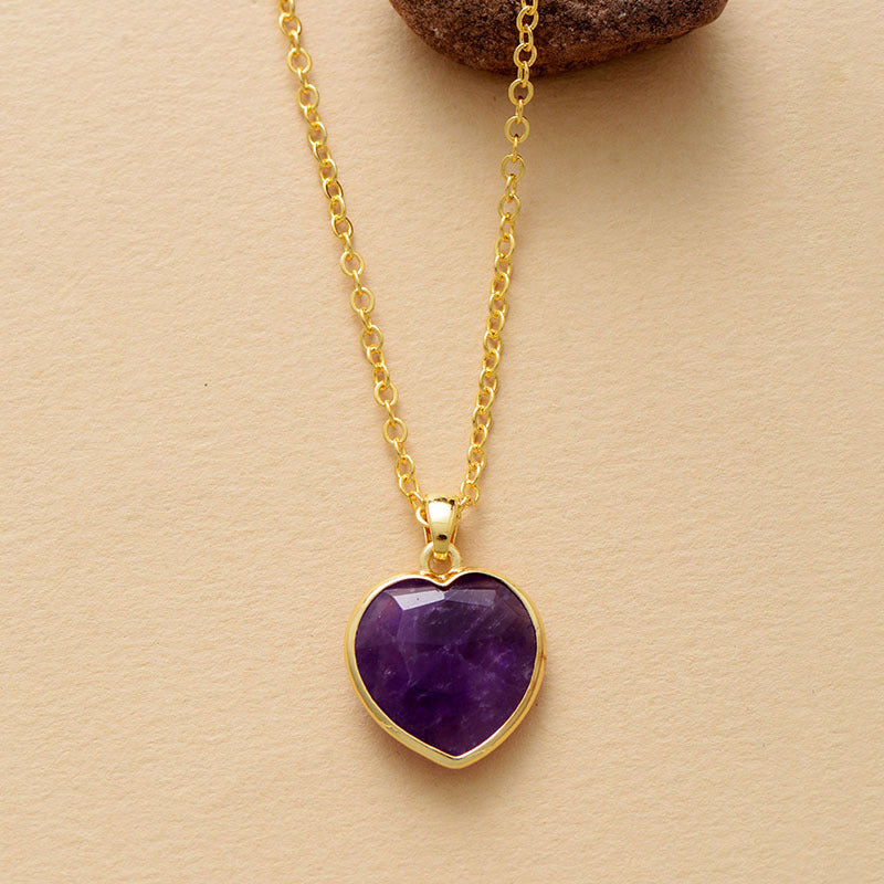 WT-N1486 Exquisite Gemstones Women Jewelry Heart Shape Amethyst Stone Necklace Gold Plated 18 Inches Chain Resist Tarnishable