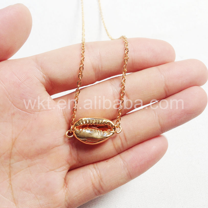 WT-JN016 Wholesale Lovely Charming Silver Plated Cowrie Shell Necklace Fashion Small Connector Shell Necklace