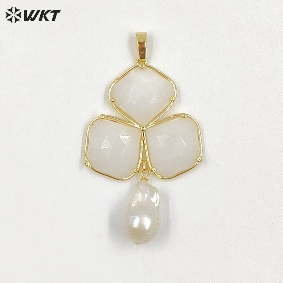 WT-JP506 Newest Wonderful 18K Gold Plated Three Natural Gemstones And Pearl Pendant For Female Earrings Jewelry Making