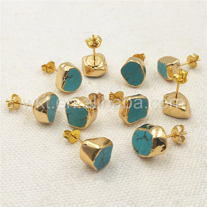 WT-E265 Hot Natural Boho Turquoise Studs,10mm Randomly Shape Green Turquoise Studs Earrings