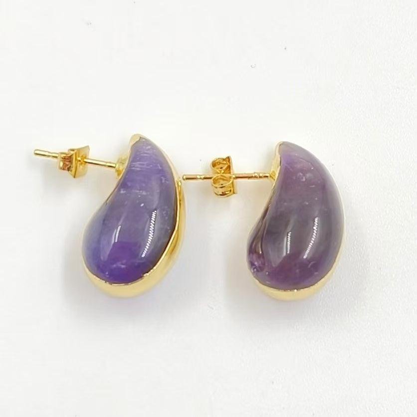 WT-E775 New Innovations Cute Style Drop Shape 18K Gold Plated Natural Gemstone Gentle Earrings for Sweet Girls As Special Gift