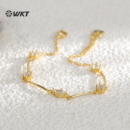 WT-MB129 WKT Wholesale Unique Bracelet with Gold Plated Cubic Zircon for Females Elegant Fashion Style Valentine's Day Gift