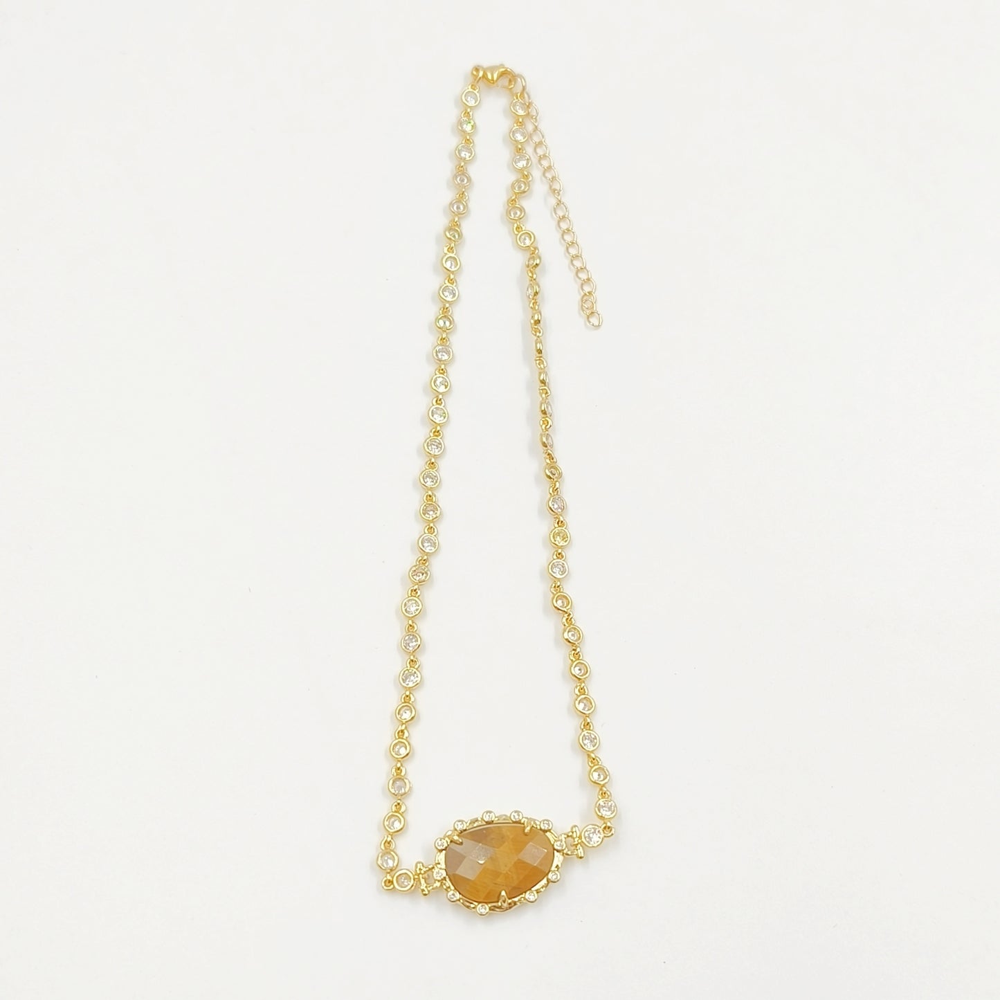 WT-N1430 16+2inch Extend Chain Long Cubic Zircon Natural Stone Necklace Gemstone Casual Long Statement Necklace