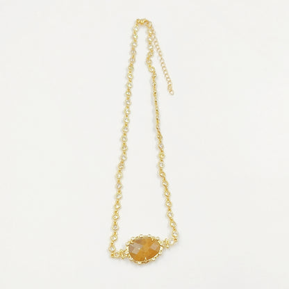 WT-N1430 16+2inch Extend Chain Long Cubic Zircon Natural Stone Necklace Gemstone Casual Long Statement Necklace