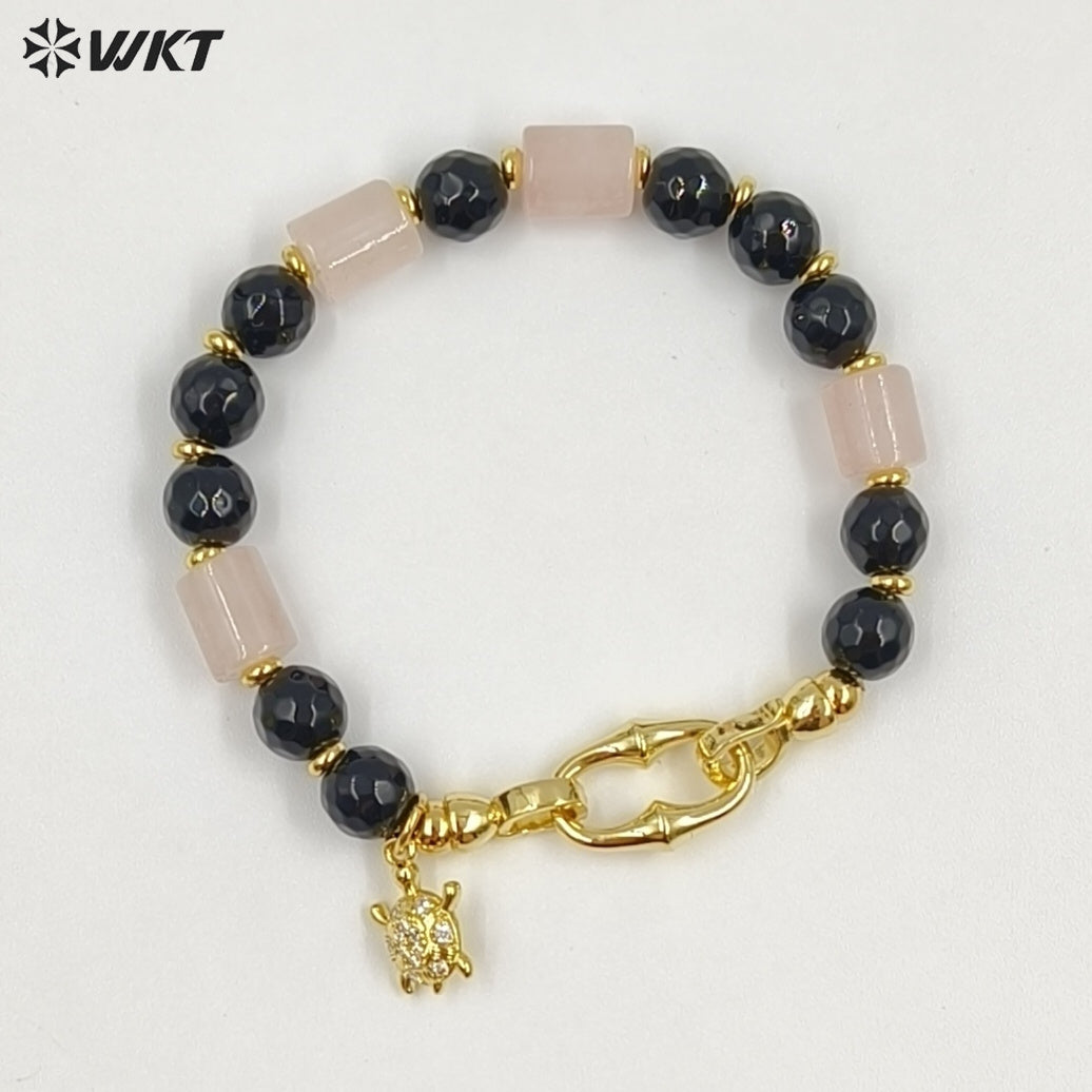 WT-B711 Trendy Gold Plated Natural Gemstones Beads With Little Fish Shell Charms Women Bracelets For Daily Decorative Jewelry