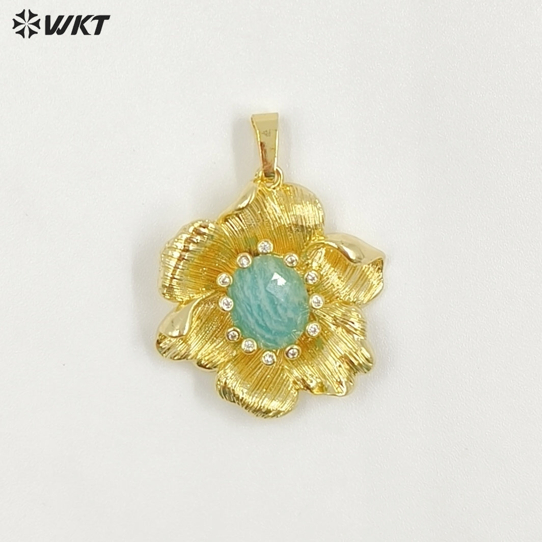WT-P2049 Amazing Gold Plated Zircon And Multi Colors Natural Gemstones Flower Shape Pendants For Necklace Making Findings