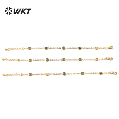 WT-JF335 WKT Simple Hot Trend Round Shape Gold Plated Yellow Brass Bracelets for Lady Wrist Bracelet Jewelry with Lobster Clasp