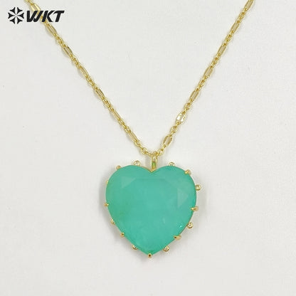 WT-N1525 Wonderful Gold Thin Chain With Colorful Stones Heart Shape Pendant Necklaces For Dance Party Matching Jewelry