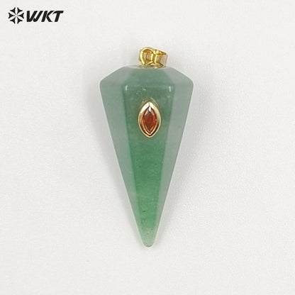 WT-P2093 Popular Sale Zircon And Natural Gemstones Geometric Faceted Shape Gold Pendants For Handmade Necklace Jewelry DIY