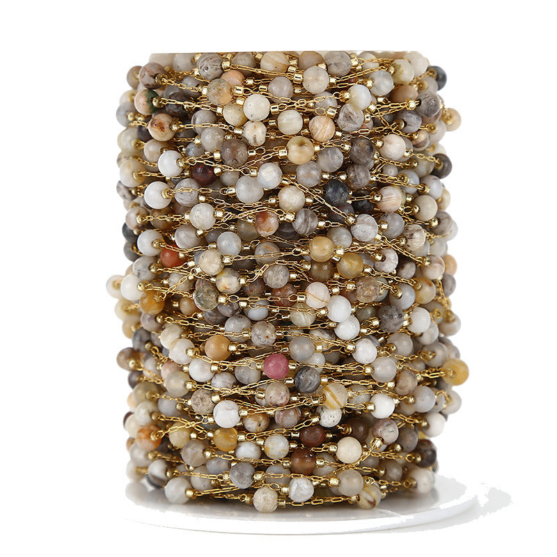 WT-STS022 Vintage Trendy Handmade Natural Mexico Agate Stone Stainless Steel Beads Chain For Women Luxury Jewelry Making