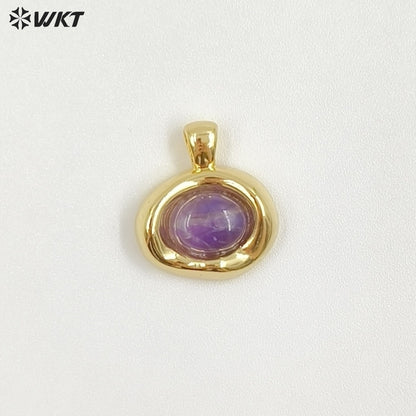 WT-P2030 High Quality 18K Gold Electroplated Tiger Eye Natural Gemstones Cute Little Round Pendant For Earrings Necklace DIY
