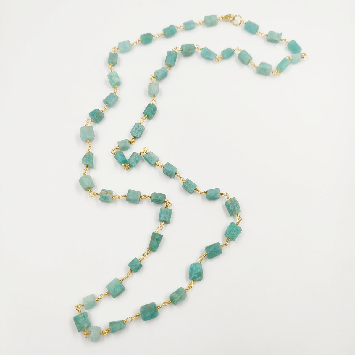 WT-N1433 Handmade Natural Stone Beads Chain 18k Yellow Gold Beads Necklace Gemstone Statement Necklace