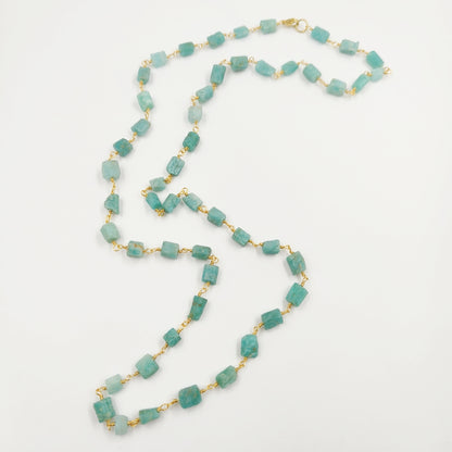 WT-N1433 Handmade Natural Stone Beads Chain 18k Yellow Gold Beads Necklace Gemstone Statement Necklace