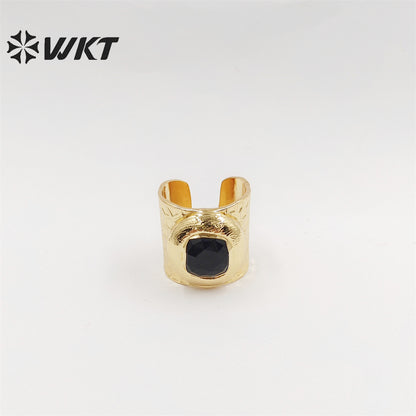 WT-R301 WKT New Design Fashion Gold Bezel 18k Real Gold Plated Natural Gemstone Ring Women Cocktail Finger Birthday Stone Ring