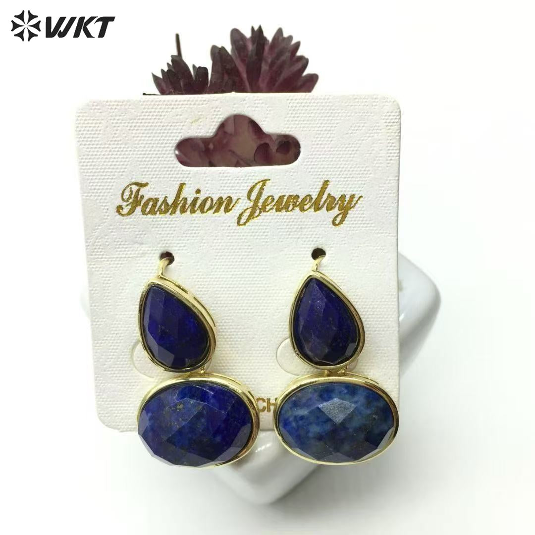 WT-E823 Wholesale Trendy Gold Electroplated Double Natural Gemstones Women Earrings For Party Daily Decorative Jewelry
