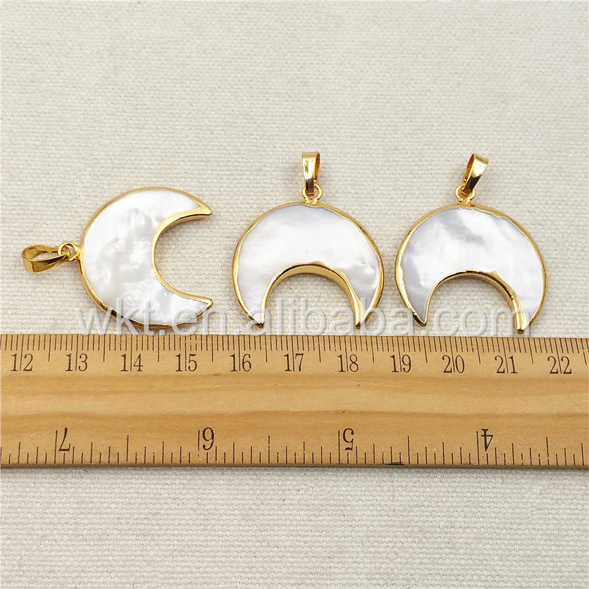 WT-P1028 Exclusive Mother of Pearl Jewelry Pendant Natural Pearl Jewelry Crescent Shape 18k Real Gold Plated White Shell Moon
