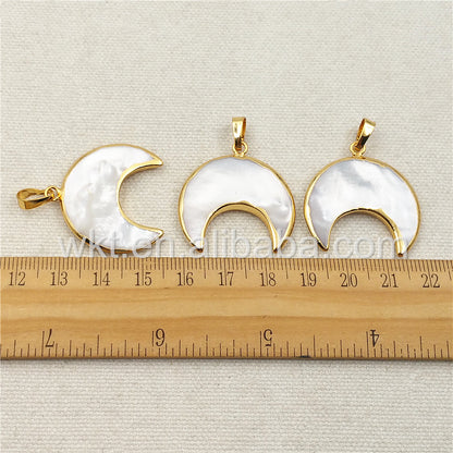 WT-P1028 Exclusive Mother of Pearl Jewelry Pendant Natural Pearl Jewelry Crescent Shape 18k Real Gold Plated White Shell Moon